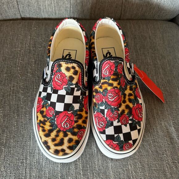 NEW Vans Womens Classic Slip On Rose Animal Checkerboard Low Sneaker Shoes 5 - Picture 5 of 12
